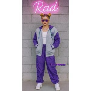 Vintage 80s White Stag Retro Ski Outfit Purple Quilted Hoodie Pants Fair Isle M